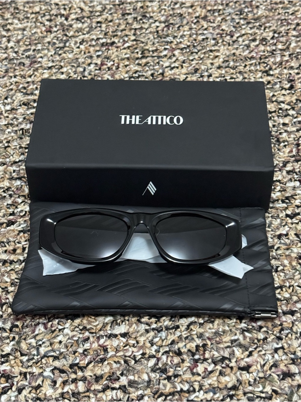 Linda Farrow x The Attico Black Rectangular Sunglasses